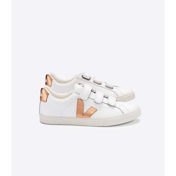 Women's Veja 3-LOCK LEATHER Sneakers White/Orange | SG 604UZG